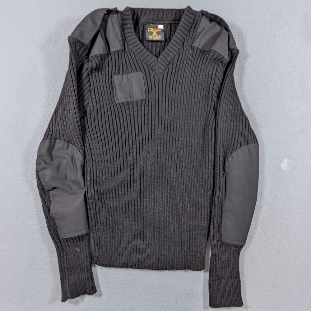 Citadel Commando Sweater Mens 44 Black Wool Ribbed V-Neck Military UK Made